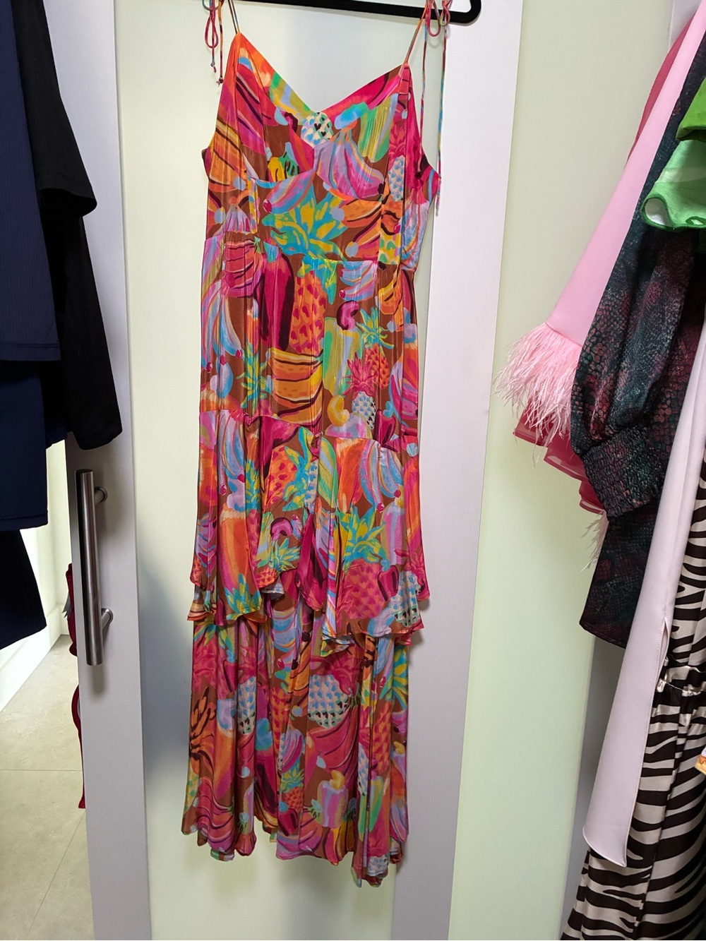 FARM Rio Multicolor Tropical Print Tiered Maxi Dress